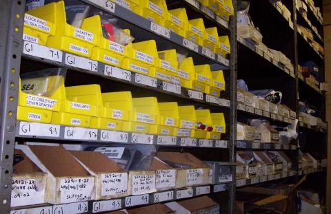 Parts on shelves