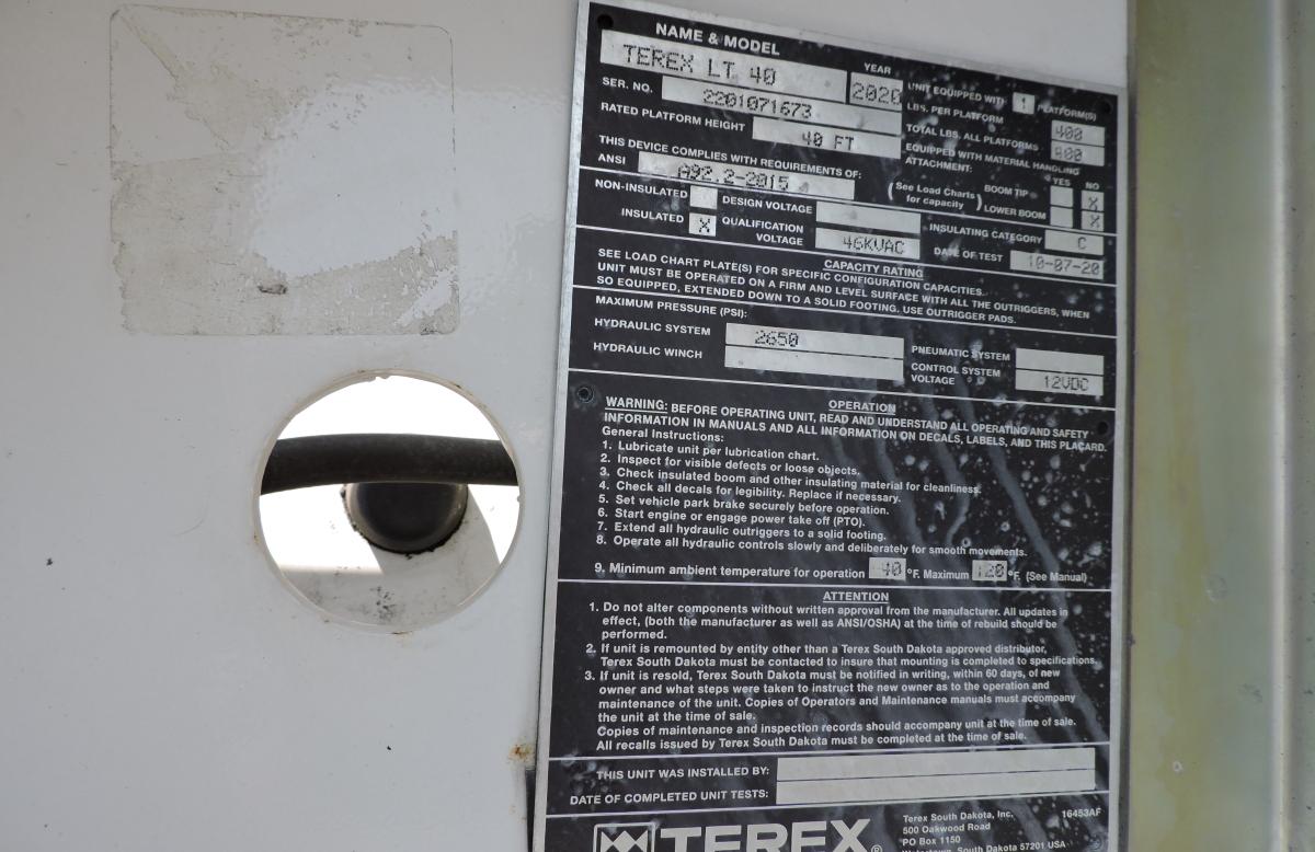 Terex LT40, 2020 Ford F550, terex tag